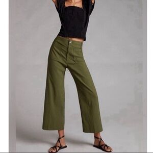 Maeve The Colette High-Rise Wide Leg Cropped Pants - Olive Green size 29